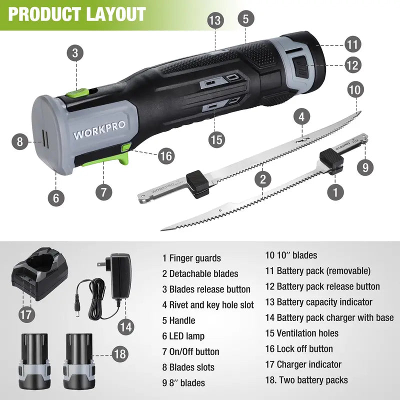 WORKPRO 12V Cordless Fillet Knife for Precision Fish Cleaning