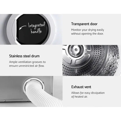 Devanti 7kg Vented Tumble Dryer  Compact White Capacity Dryer with Multiple Programs