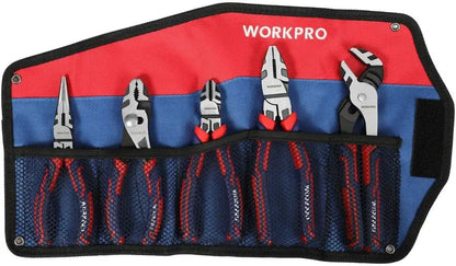 WORKPRO 5-Piece Premium Cr-V Pliers Set with Protective Storage Pouch