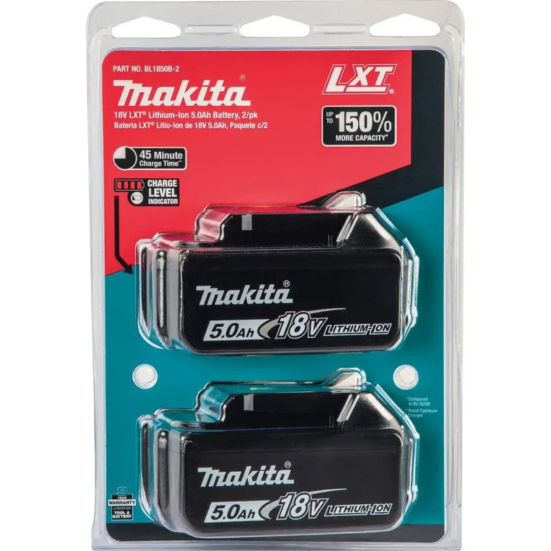 Makita 18 Volt 5.0 Ah LXT Lithium-Ion Battery 2-Pack BL1850B-2 from Makita