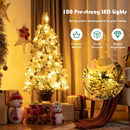 White Flocked Entryway Christmas Tree with Warm White Pre-Installed LED Lights