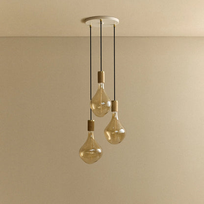 Triple Pendant in Oak + Voronoi II