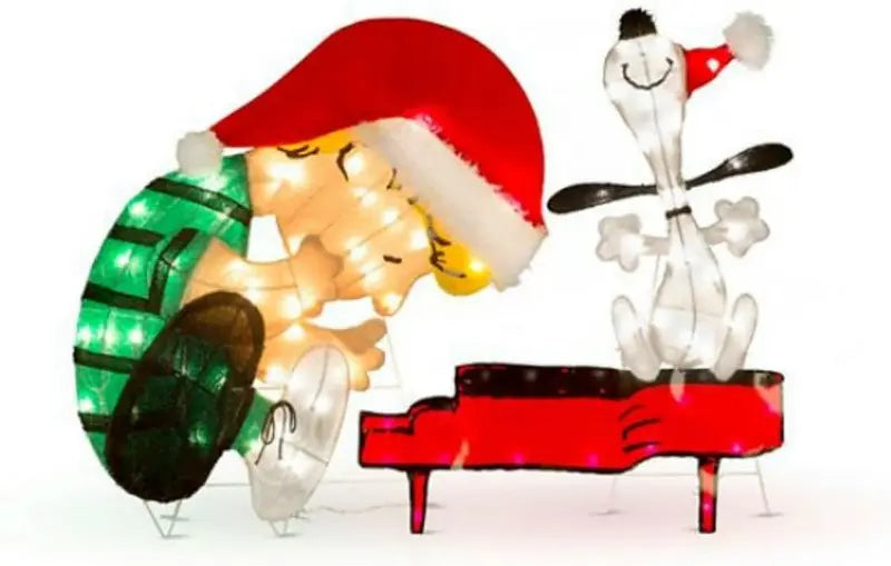 Home Sensibles Christmas Yard Art 32″ Lighted Schroeder & Snoopy Piano Display, Metal, Warm White LED, Weather-Resistant