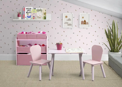 Delta Children Pink Toddler Playroom Set: Table, 2 Chairs & 6-Bin Organizer with Stickers