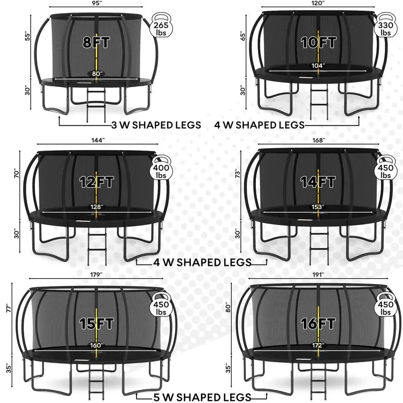 JUMPZYLLA 8-Foot Outdoor Trampoline with Safety Enclosure for Kids