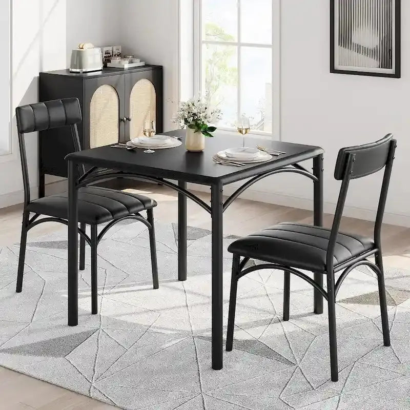 Compact 2-Person Dining Set with Upholstered Chairs and Space-Saving Table