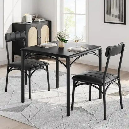 Compact 2-Person Dining Set with Upholstered Chairs and Space-Saving Table
