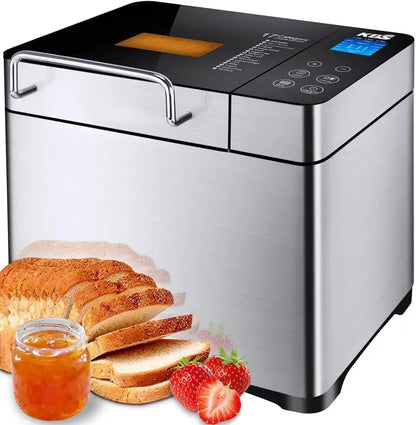 KBS Large 17-in-1 Bread Machine, 2LB Stainless Steel, Auto Fruit Nut Dispenser