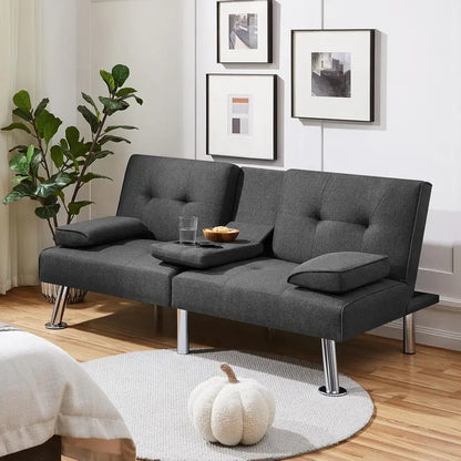 Yaheetech Faux Leather Convertible Sofa Bed  Reversible Loveseat with Removable Arms & 3-Position Recline
