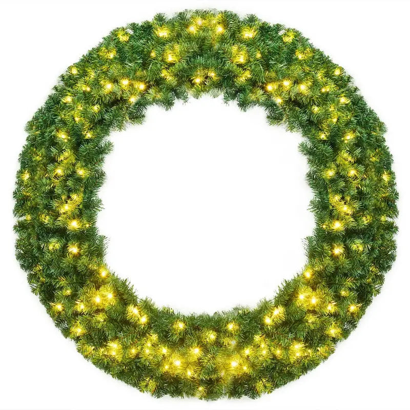 48-Inch Cordless Pre-Lit Artificial Christmas Wreath for Indoor or Outdoor Use