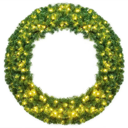 48-Inch Cordless Pre-Lit Artificial Christmas Wreath for Indoor or Outdoor Use
