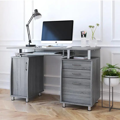 48″ Rectangular 3-Drawer Gray Computer Desk with Keyboard Tray