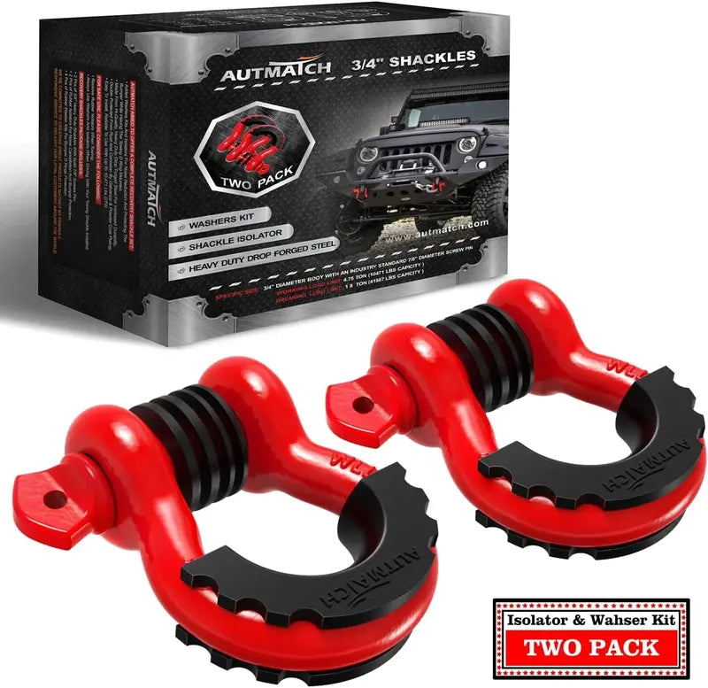 AUTMATCH Heavy-Duty D-Ring Shackle Set  3/4″ Steel Shackles, 41,887 lb Break Strength, Screw-Pin Design (2-Pack)