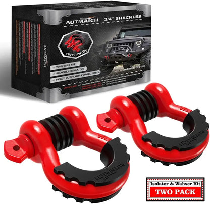 AUTMATCH Heavy-Duty D-Ring Shackle Set  3/4″ Steel Shackles, 41,887 lb Break Strength, Screw-Pin Design (2-Pack)