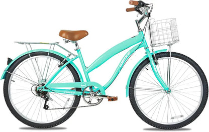WEIZE 26″ Beach Cruiser Bike  7-Speed Commuter Bicycle with Fenders, Rear Rack, Ergonomic Upright Frame & Comfort Saddle