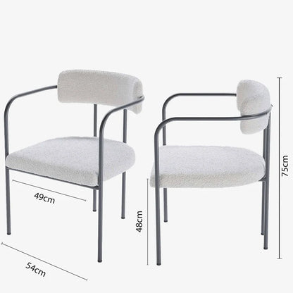 Chaise de salle   manger tapiss e avec accoudoirs bouclette blanche Barbara