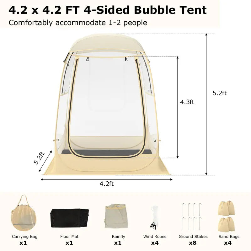 Pop-Up Sports Tent  4.2 ft x 4.2 ft Weather-Resistant Pod for 12 People with Carry Bag & Floor Mat