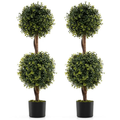 Set of 2 Faux Boxwood Topiary Trees  3-Foot Outdoor-Ready Ball Shrubs in Weighted Cement Pots