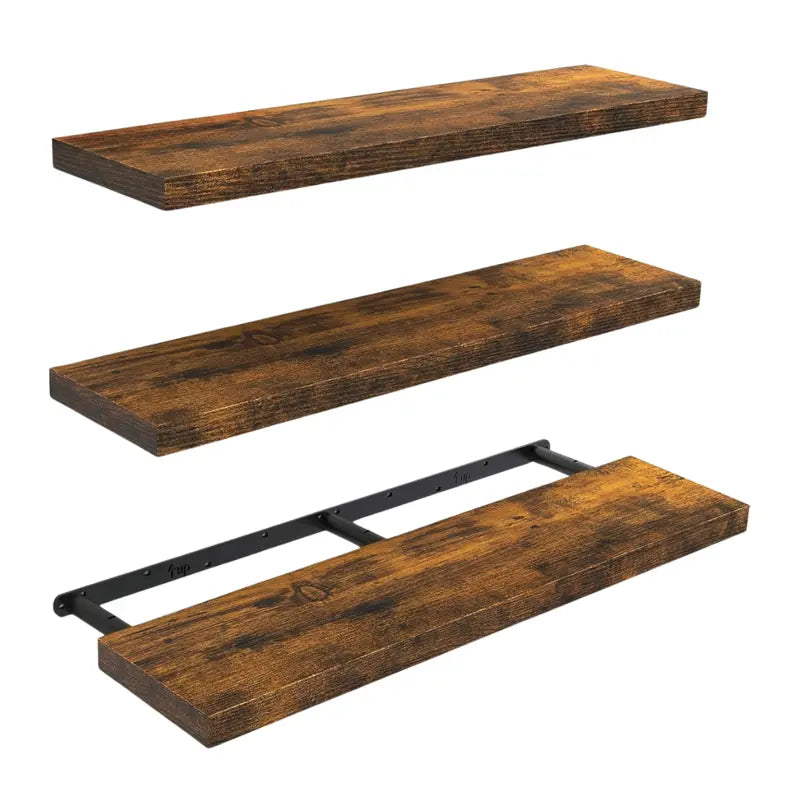 Set of 3 Floating Wooden Wall Shelves for Living Room or Kitchen