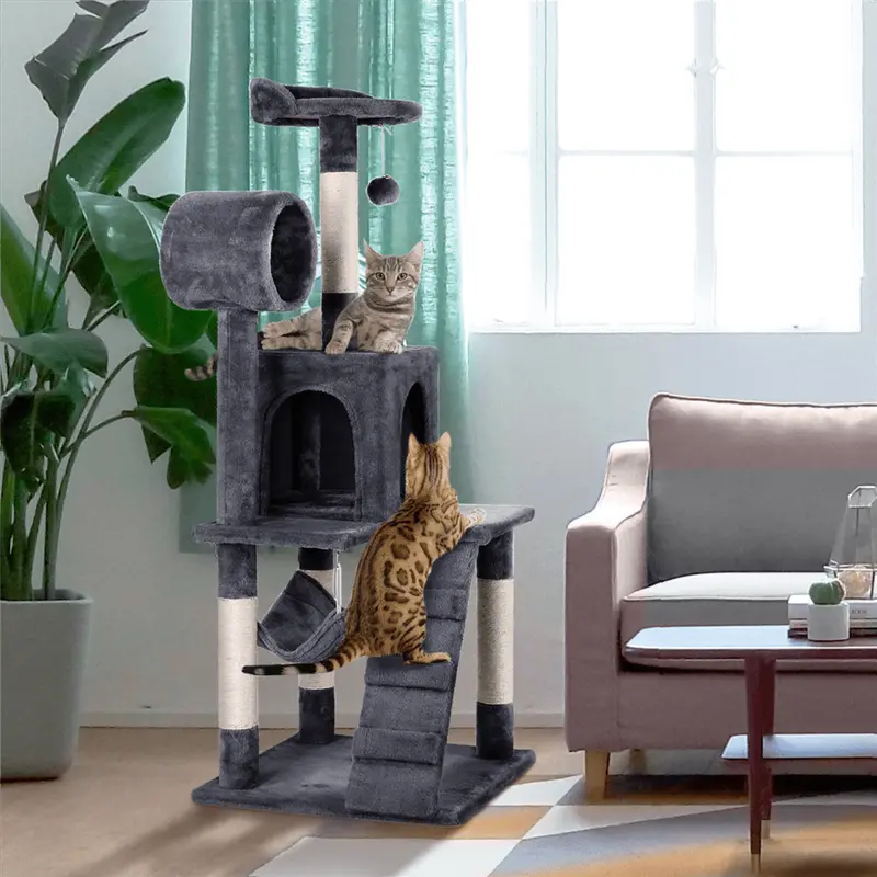Yaheetech 51-in Cat Tree and Condo Scratching Post Tower, Gray
