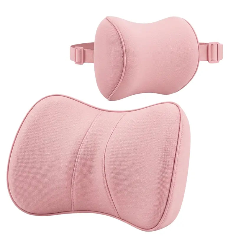 Dual-Function Memory Foam Set: Neck Pillow + Lumbar Support with Adjustable Straps