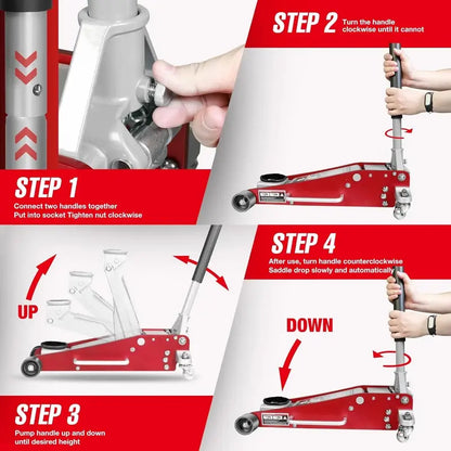 Low-Profile 3-Ton Racing Floor Jack  Dual-Piston Lift, Aluminum-Steel Build, 3.94″18.31″ Range