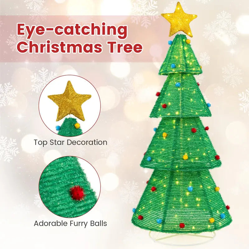 6.2-Foot Collapsible Pre-Lit Christmas Tree with 200 LEDs, Star Topper & Furry Ornaments