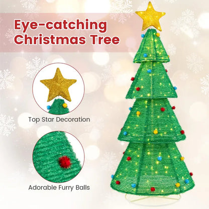 6.2-Foot Collapsible Pre-Lit Christmas Tree with 200 LEDs, Star Topper & Furry Ornaments