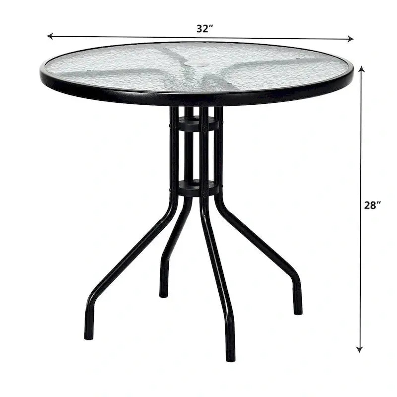 Costway 32-Inch Outdoor Patio Round Table  Tempered Glass Top with Powder-Coated Base