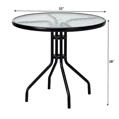 Costway 32-Inch Outdoor Patio Round Table  Tempered Glass Top with Powder-Coated Base
