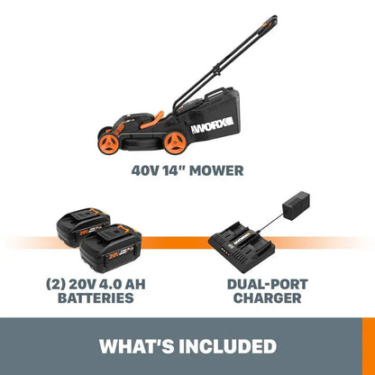 Worx 40V 14-Inch Cordless Lawn Mower  Intellicut Tech, Mulching & Dual 20V Battery Kit Included