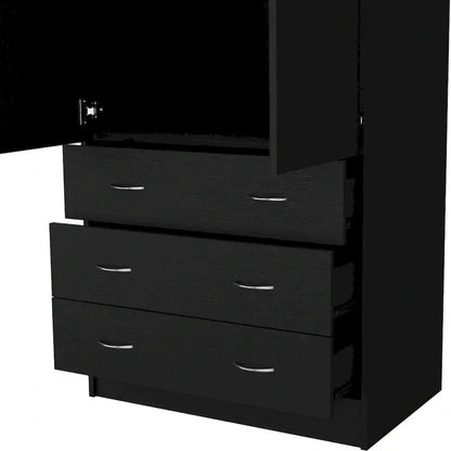 Modern Double-Door Armoire  19-Inch Wide Wardrobe Cabinet with Hanging Rod and Three Drawers