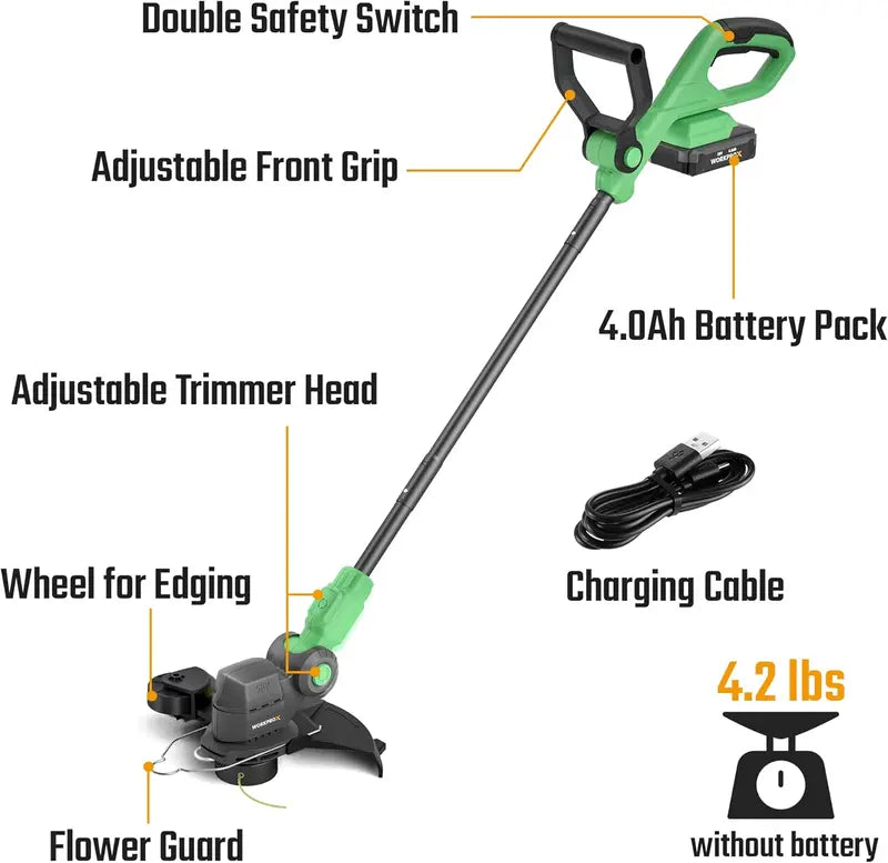WORKPROX 20V 2-in-1 Cordless Lawn Edger & String Trimmer  Includes Two Replacement Spools