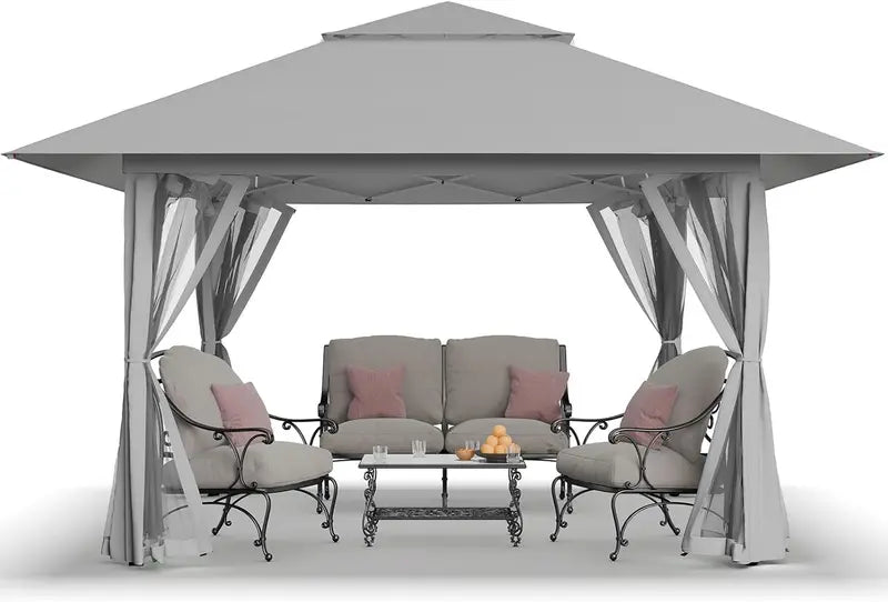 CROWN SHADES 13’×13′ Pop-Up Gazebo  Instant-Setup Outdoor Canopy with Wheeled STO-N-Go Carry Bag, White Portable Shade Structure
