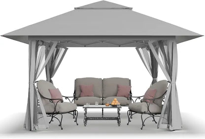 CROWN SHADES 13’×13′ Pop-Up Gazebo  Instant-Setup Outdoor Canopy with Wheeled STO-N-Go Carry Bag, White Portable Shade Structure