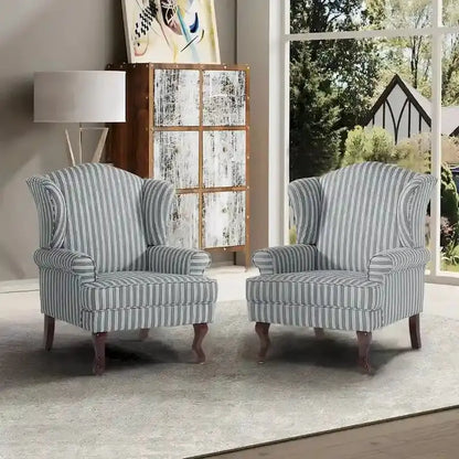 Set of 2 Wingback Accent Chairs ¡ª Traditional Upholstered Armchairs for Living Room or Bedroom