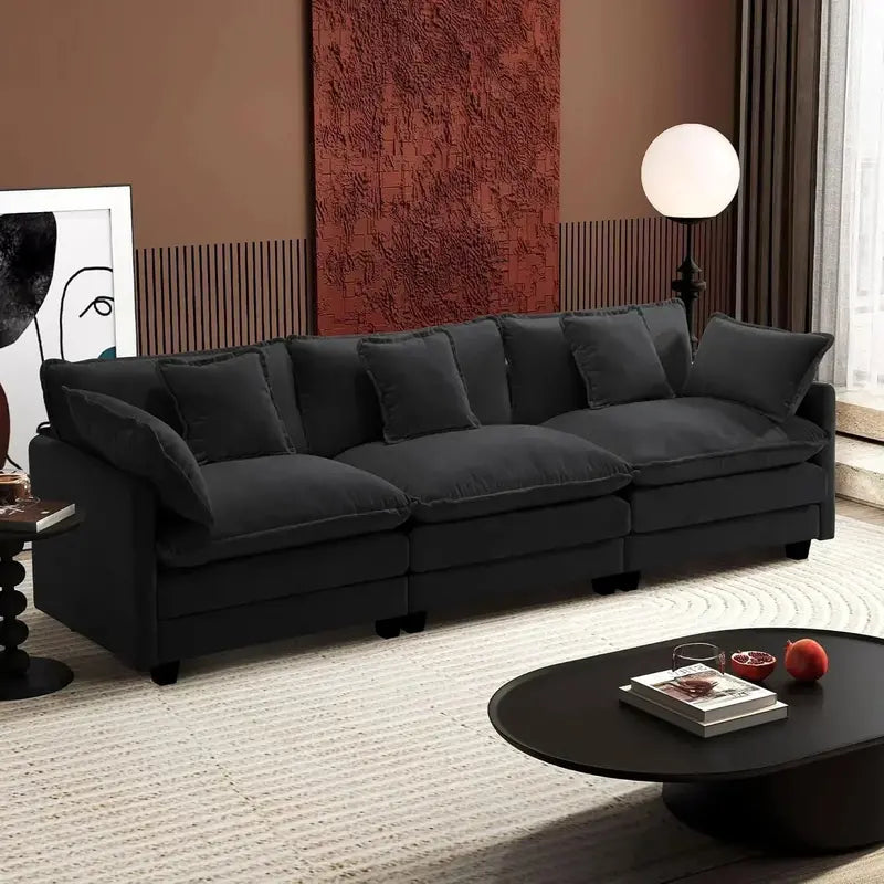 111.4-Inch L-Shaped Modular Cloud Sofa  Chenille 4-Seater with Ottoman & Deep Seat Design