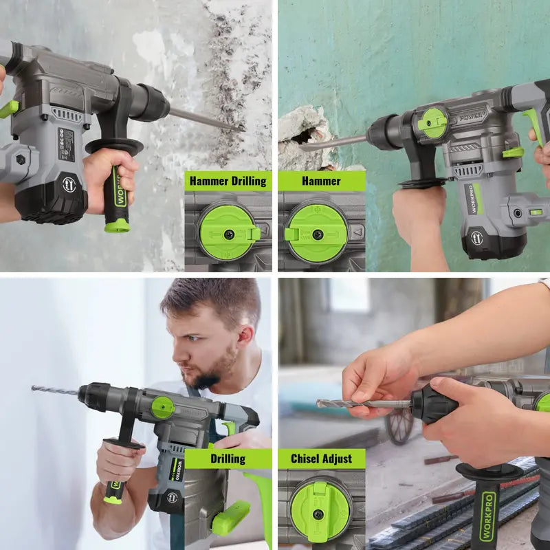WORKPRO 12.5A SDS-Plus Rotary Hammer Drill  1-1/4″ Heavy-Duty Corded Hammer Drill