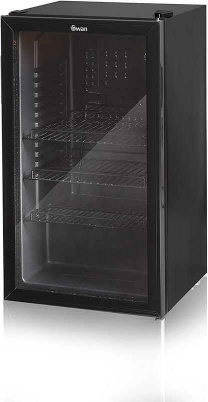Swan 80L Undercounter Glass-Front Fridge  Compact Beverage, Wine & Beer Cooler