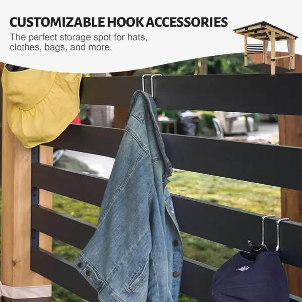10×12 FT Cedar Hardtop Gazebo  All-Season Wooden Outdoor Structure with Metal Roof, Back Curtains & Weather-Resistant Finish