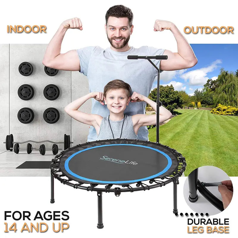 SereneLife 40¡ä Indoor Outdoor Fitness Cardio Sports Trampoline with Handrail