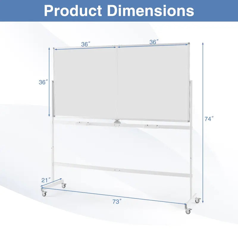 72″ x 36″ Rolling Dry-Erase Board — Double-Sided Magnetic Whiteboard on Sturdy Aluminum Stand
