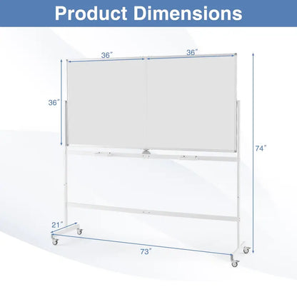 72″ x 36″ Rolling Dry-Erase Board — Double-Sided Magnetic Whiteboard on Sturdy Aluminum Stand