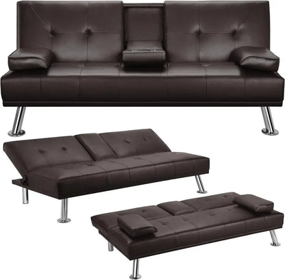 Yaheetech Convertible Sofa Bed  Faux Leather Reclining Loveseat with 3-Position Adjustability & 772-Lb Weight Limit