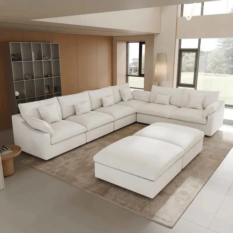 Large Linen Corner Sectional Sofa  Modular Living Room Couch Set