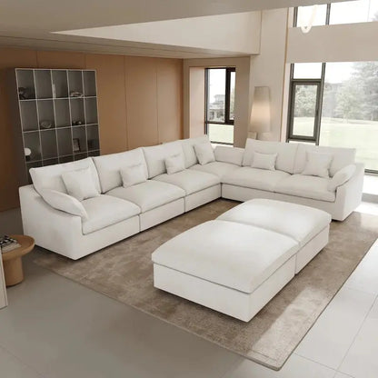 Large Linen Corner Sectional Sofa  Modular Living Room Couch Set