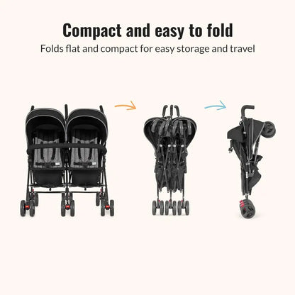Lightweight Twin Umbrella Stroller  Compact Double Stroller for Infant & Toddler, Easy-Fold Design with Large Canopy & Storage Basket