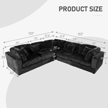 Modular L-Shaped Sectional Sofa  6-Piece Corduroy Upholstered Configuration with DIY Assembly Options
