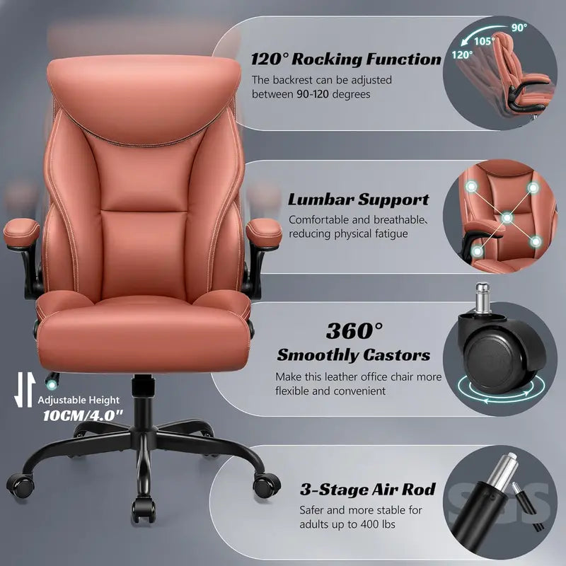 High-Back Ergonomic Office Chair  Breathable Leather, Lumbar Support & 360° Swivel