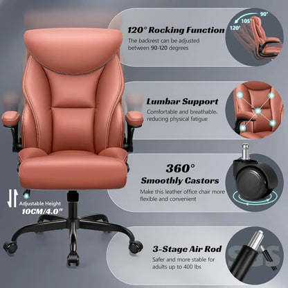 High-Back Ergonomic Office Chair  Breathable Leather, Lumbar Support & 360° Swivel
